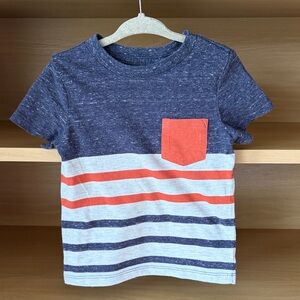 Cat & Jack•Short Sleeve Striped Shirt | Navy/Orange | 18M